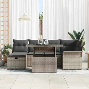 vidaXL Σετ Καναπέ Κήπου με μαξιλάρι 7 pcs Γκρι Πολυ ράταν