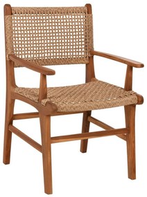 Πολυθρόνα Τραπεζαρίας Nesha HM9385.11 57x57x86cm Από Μασίφ Ξύλο Teak Σχοινί Natural-Beige Wood, Rope