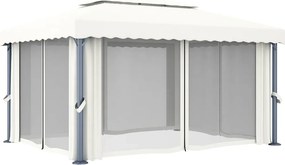 vidaXL Κιόσκι με Κουρτίνα και Φωτάκια LED Λευκό Κρεμ 4 x 3 μ.