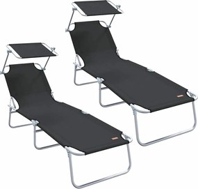 vidaXL Ξαπλώστρα 2 pcs Μαύρο 58 x 188 x 77 εκ. Πολυεστέρας