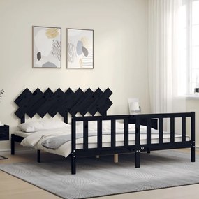 Πλαίσιο Κρεβατιού με Κεφαλάρι Μαύρο Μασίφ Ξύλο Super King Size - Μαύρο