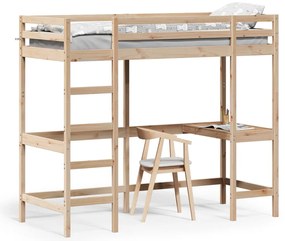 vidaXL Κρεβάτι Υπερυψωμένο 75x190εκ Μασίφ Ξύλο Πεύκου με Γραφείο