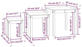 Τραπεζάκια Ζιγκόν 3 τεμ. Καφέ Μελί από Μασίφ Ξύλο Πεύκου - Καφέ