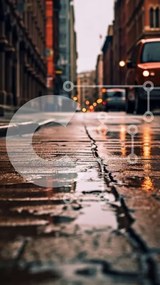 Intra Συλλεκτικό Ξύλινο Παζλ Plywood  4mm - City Street στο σούρουπο με ψηλά κτίρια και ένα αυτοκίνητο Σε Ξύλινο Κουτί - Διαστάσεις Puzzle: 10x10 cm – 25 κομμάτια
