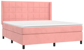 vidaXL Κρεβάτι Boxspring με Στρώμα Ροζ 180x200 εκ. Βελούδινο