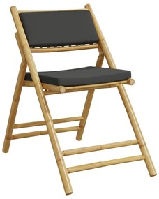 vidaXL Καρέκλες Bistro Πτυσσόμενες 3 τεμ. Μπαμπού με Σκ.Γκρι Μαξιλάρια