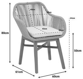 Πολυθρόνα Kalie teak ξύλο και συνθετικό σχοινί σε φυσική-μαύρη απόχρωση με μαξλάρι 60x61x80εκ 60x61x80 εκ.