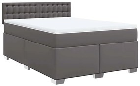 vidaXL Κρεβάτι Boxspring με Στρώμα Γκρι 140x190εκ. από Συνθετικό Δέρμα