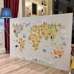 Παιδικός πίνακας σε καμβά χάρτης με ζώα KNV0323 30cm x 40cm