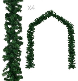vidaXL Γιρλάντες Χριστουγεννιάτικες 4 τεμ. Πράσινες 270 εκ. από PVC