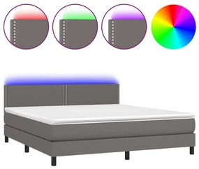 vidaXL Κρεβάτι Boxspring με Στρώμα & LED Γκρι 180x200 εκ. Συνθ. Δέρμα