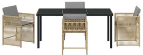vidaXL Σέτ φαγητού για κήπο 5 pcs Μπεζ συνθετικό ρατάν