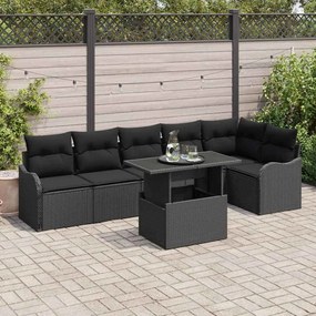 vidaXL Σετ Καναπέ Κήπου με μαξιλάρι 7 pcs Μαύρο Πολυ ράταν