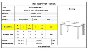 Τραπέζι Maison Western 200x100x77cm Antique Λευκό