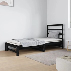 Καναπές Κρεβάτι Συρόμενος Μαύρος 2x(90x190) εκ. από Μασίφ Πεύκο - Μαύρο