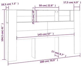 Κεφαλάρι Με Αποθηκευτικό Χώρο Γκρι Sonoma 180x18,5x104,5 εκ. - Γκρι