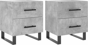 vidaXL Κομοδίνα 2 τεμ. Γκρι Σκυροδεμ. 40 x 35 x 47,5 εκ. Επεξεργ. Ξύλο