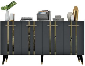 Μπουφές Asel 475OLV1743 150x40x80cm Anthracite-Gold Μοριοσανίδα, Μελαμίνη
