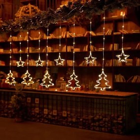 Χριστουγεννιάτικα Φωτάκια Κουρτίνα Δεντράκια & Αστεράκια Θερμό Χρώμα 10L 3M - Christmas decoration lights warm light-041073-194422