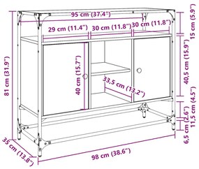 Βοηθητικό Έπιπλο Γυάλ Επιφάνεια Sonoma Δρυς 98x35x81 εκ Επ Ξύλο - Καφέ