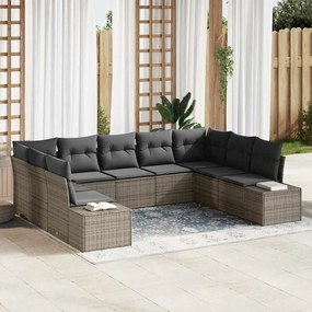 vidaXL Σετ Καναπέ Κήπου με μαξιλάρι 9 pcs Γκρι Πολυρατάν