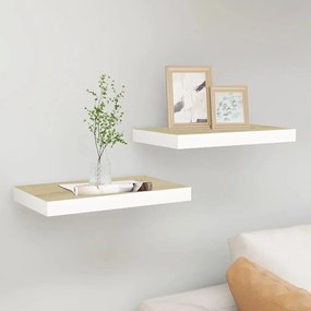 vidaXL Ράφια Τοίχου 2 τεμ. Χρώμα Δρυός / Λευκά 40 x 23 x 3,8 εκ. MDF