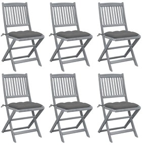 vidaXL Καρέκλες Εξ. Χώρου Πτυσσόμενες 6 τεμ. Ξύλο Ακακίας &amp; Μαξιλάρια