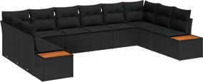 vidaXL Σετ Καναπέ Κήπου με μαξιλάρι 10 pcs Μαύρο Πολυ ράταν