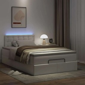 vidaXL Ottoman Κρεβάτι με στρώματα &amp; LED Καθαρό Λευκό Faux Leather