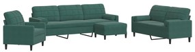 vidaXL Σετ Σαλονιού 4 Τεμ. Πράσινο Βελούδινο με Μαξιλάρια/Στηρίγματα