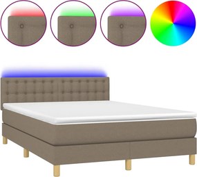 vidaXL Κρεβάτι Boxspring με Στρώμα &amp; LED Taupe 140x200 εκ. Υφασμάτινο