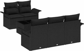 vidaXL Σετ Καναπέ Κήπου 6 pcs Μαύρο Πολυεστέρας, Ρατάν και Γυαλί