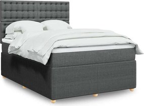 vidaXL Κρεβάτι Boxspring με Στρώμα Σκούρο Γκρι 140x190 εκ. Υφασμάτινο