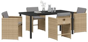 vidaXL Σέτ φαγητού για κήπο με μαξιλάρι 5 pcs Μπεζ Πολυ ράταν