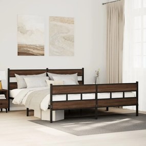 vidaXL Σκελετός Κρεβ. Χωρίς Στρώμα Καφέ Δρυς 193x203 εκ. Μεταλλικό