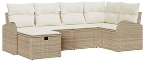 vidaXL Σετ Καναπέ Κήπου με μαξιλάρι 6 pcs Μπεζ Πολυ ράταν
