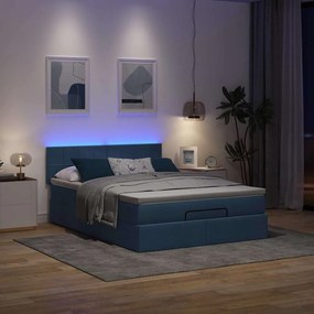 vidaXL Οθωμανικό κρεβάτι με στρώμα & LEDs Μπλε 140x200cm ύφασμα