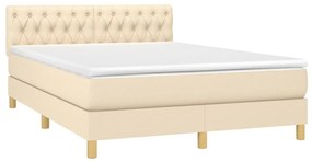 vidaXL Κρεβάτι Boxspring με Στρώμα &amp; LED Κρεμ 140x190 εκ. Υφασμάτινο