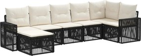 vidaXL Σετ Καναπέ Κήπου 7 pcs Μαύρο και Κρεμ Λευκό συνθετικό ρατάν