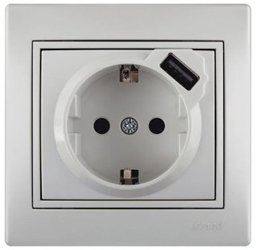 Lezard Πρίζα Σούκο + USB (σε αναμονή) Ασημί Mira (Πλήρης) 701.1010181B