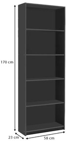 Βιβλιοθήκη μελαμίνης Max Megapap χρώμα ανθρακί 58x23x170εκ.
