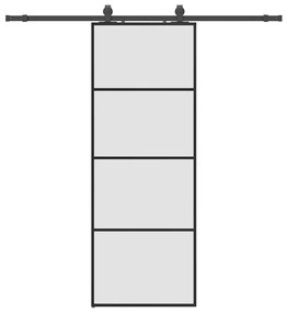 Συρόμενη Πόρτα με Μηχανισμό Μαύρο 76x205 εκ. Γυαλί ESG - Μαύρο