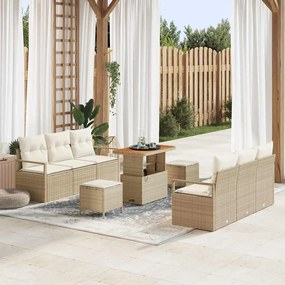 vidaXL Σετ Καναπέ Κήπου με αποθήκευση 9 pcs Μπεζ Πολυ ράταν
