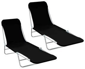 vidaXL Ξαπλώστρες Πτυσσόμενες 2 τεμ. Μαύρες από Ατσάλι / Ύφασμα