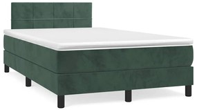 vidaXL Κρεβάτι Boxspring με Στρώμα & LED Σκ. Πράσινο 120x190εκ Βελούδο