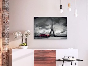Πίνακας ζωγραφικής με αριθμούς Πύργος του Άιφελ - Παρίσι: Κόκκινη λιμουζίνα - 60x40