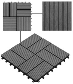 Πλακάκια Deck 11 τεμ. Γκρι 30 x 30 εκ. 1 μ² από WPC - Γκρι