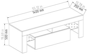 Ξύλινο Έπιπλο Τηλεόρασης LILA Λευκό - Black Laquer Μ140xΠ35xΥ50cm