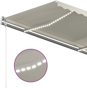 vidaXL Χειροκίνητη τέντα με ηλιακό LED 4,5 x 3,5 m Κρεμ