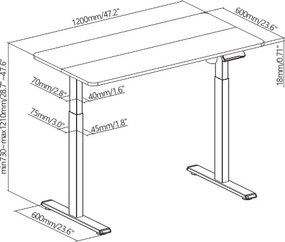 BRATECK ηλεκτρικό γραφείο S08-22D-B, ρυθμιζόμενο ύψος, 120x60cm, λευκό